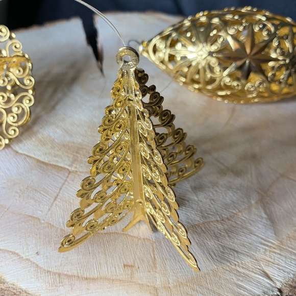 SET OF 9 VTG gold tone metal filagree ECKARTINA Christmas ornaments West Germany - Picture 12 of 17